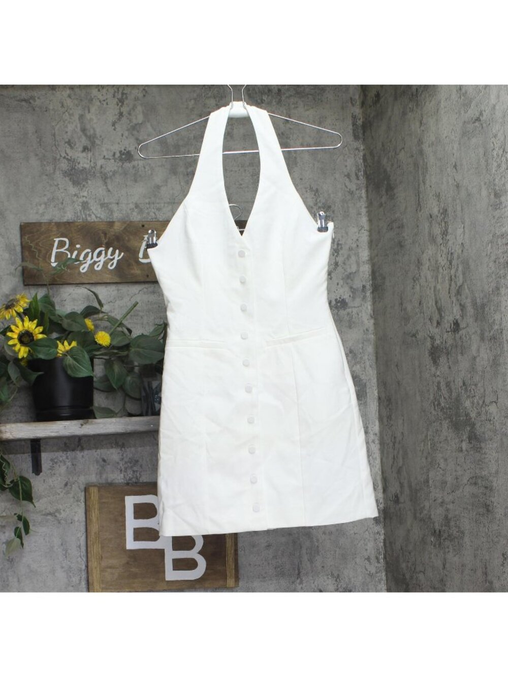 Aqua Womens Woven Button Halter Mini Dress IDL9956 White XS